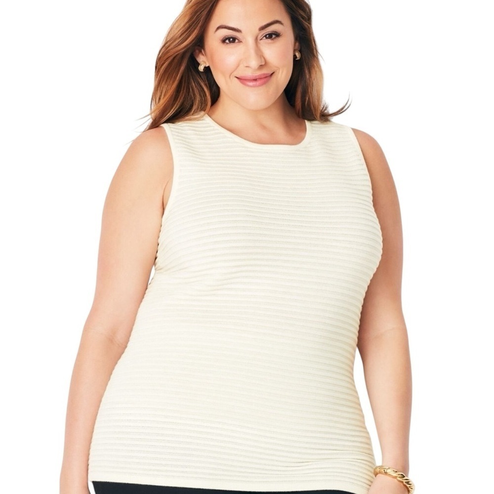 Talbots Modern Ottoman Shell Top Knit Cream Textured Size-L EUC
